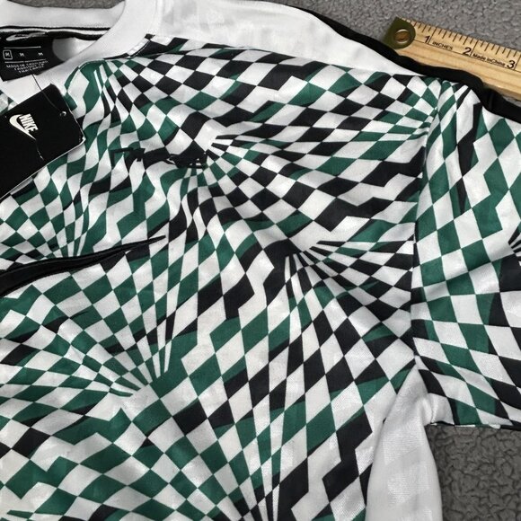 Nike Shirt Womens Medium Green Black Checkered Loose Fit Cropped Long Sleeve - Picture 10 of 14